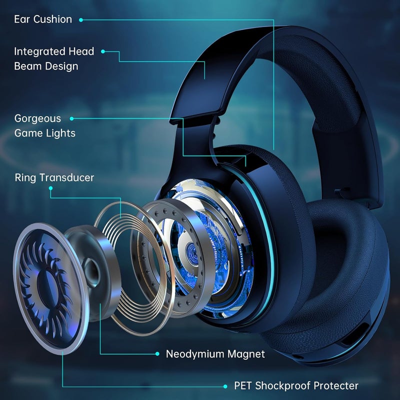 Gtheos 2.4GHz Wireless Gaming Headphones for PS5, PS4 Fortnite & Call of Duty/FPS Gamers, PC, Nintendo Switch, Bluetooth 5.3 Gaming Headset with Noise Canceling Mic, Stereo Sound, 40+Hr Battery -Black - Image 2